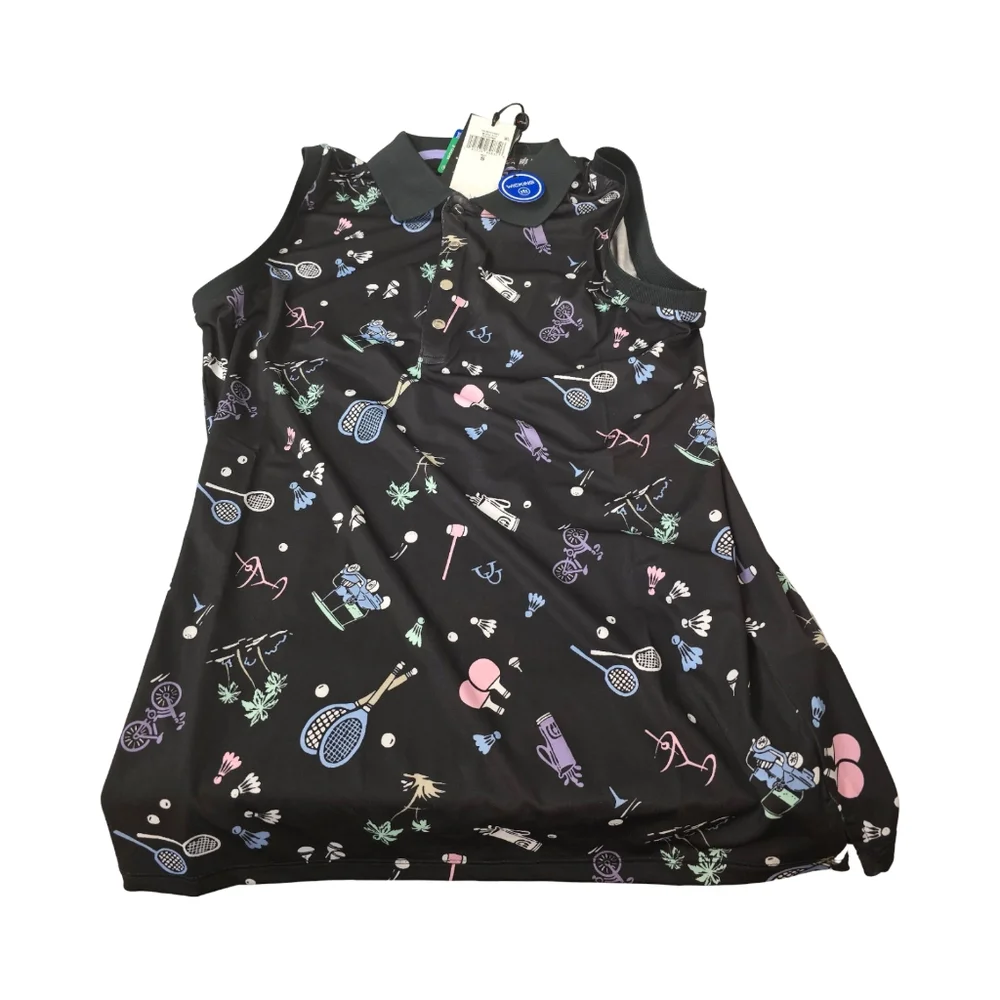 Ralph Lauren Ladies Black Racquet Print Sleeveless Polo Size Small - Picture 5 of 5